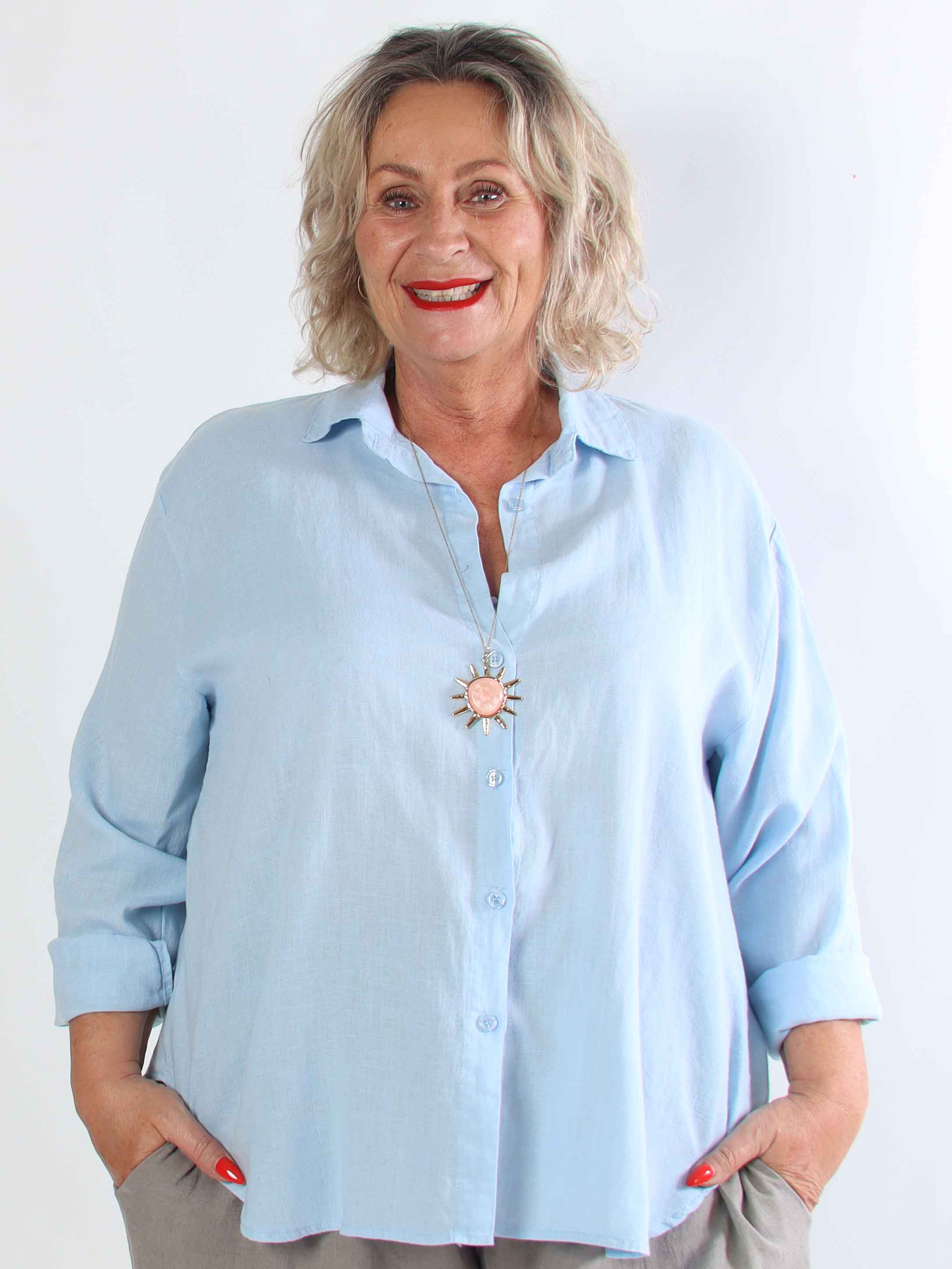 Clara Shirt - Enfärgad plus size skjorta i viskos och linne